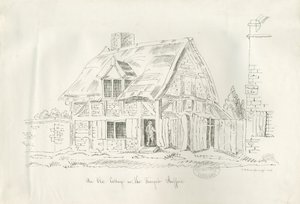 Stafford - Old Cottage in the Foregate: toll- és tusrajz alkotó: John Robert Fernyhough