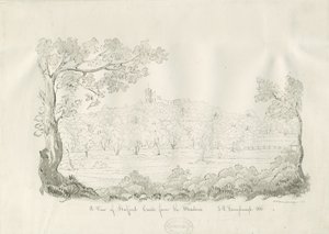 Stafford Castle - East View: toll és szépia rajz alkotó: John Robert Fernyhough