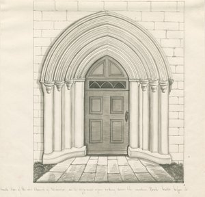 Uttoxeter templom – Déli ajtó: toll- és mosórajz, és [?19. század közepe] (rajz) alkotó: John Robert Fernyhough