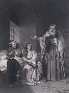 Francesco Foscari, a velencei dózse, aki száműzetést hirdet fiára, Giacopóra (metszet)