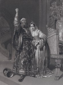 Marino Faliero, a velencei dózse, bosszúállással fenyegetőzik felesége, Aluycia Gradenigo rágalmazásáért (metszet)
