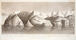 A Byam Martin-fok, a Pofsefsion-hegy és a Fanshawe-fok, 1818. szeptember 1-jén fedezte fel a HMS Isabella, illusztráció az 1819-es „A Voyage of Discovery...” c. alkotó: John Ross