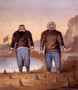 Illictu és Otoogiu, illusztráció az 1835-ben megjelent „Elbeszélés egy második utazásról egy északnyugati átjáró keresésében” című könyvéből alkotó: John Ross