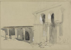 A Torcellói Nagy tér, 1850 (toll, tinta és grafitos mosás, gouache barna szőtt papíron) alkotó: John Ruskin
