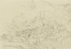 Luzern nézete felülről, 1861. október-december (grafit tollal és tintával halványszürke szőtt papíron) alkotó: John Ruskin