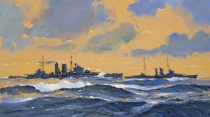 A HMS Exeter és a HMS York brit cirkálók (gouache, papír)