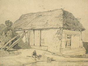 Egy pajta East Winchben, Norfolk (ceruza a kártyán) alkotó: John Sell Cotman