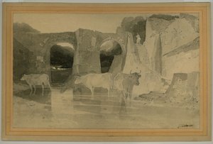 Híd és tehenek, 1803-04 körül (ceruza mosás papíron) alkotó: John Sell Cotman