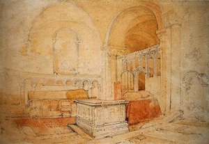 A norwichi katedrális belseje (ceruza és akvarell papíron) alkotó: John Sell Cotman