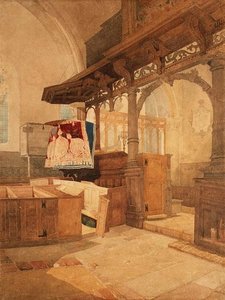 Trentham templom belseje, Staffordshire, 1808 körül (akvarell, papír) alkotó: John Sell Cotman