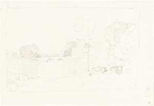 Táj vázlat a híddal és a várral alkotó: John Sell Cotman