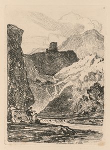 Liber Studiorum: Plate 12, Dolbadern Castle, Llanberris Lake, North Wales, 1838. alkotó: John Sell Cotman