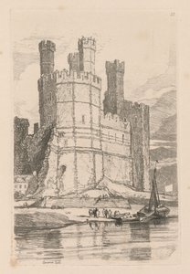 Tanulmányok könyve: Plate 28, Caernarvon Castle, N. Wales, 1838 alkotó: John Sell Cotman