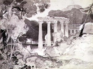 No.1539 Klasszikus oszlopcsarnok erdős tájban (ceruza és tus, papír) alkotó: John Sell Cotman