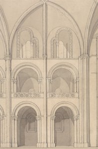 A Caen-i Szent István apátsági templom egy részének perspektivikus emeletrajza, Normandia alkotó: John Sell Cotman