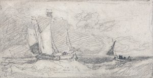 Vitorlások és csónakok a háborgó tengeren alkotó: John Sell Cotman