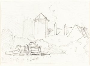 Épületek vázlata szekérrel és lovakkal az előtérben alkotó: John Sell Cotman