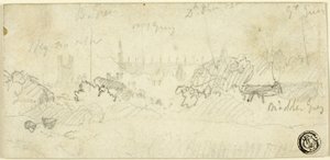 Tájkép vázlata katedrálissal alkotó: John Sell Cotman