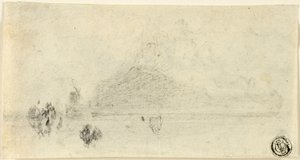 Mont Saint Michel vázlata (recto); Épületek a víz mellett (fordítva) alkotó: John Sell Cotman