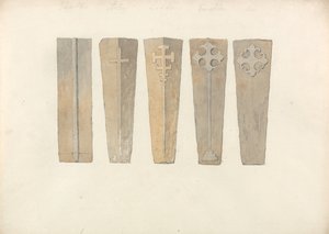 Öt koporsófedél tanulmányozása a norfolki templomokból alkotó: John Sell Cotman