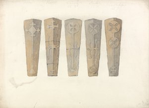 Öt koporsófedél tanulmányozása a norfolki templomokból alkotó: John Sell Cotman