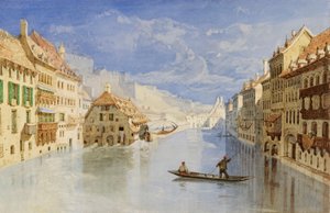 A belgiumi Namur fölötti fellegvár a Sambre folyó felől alkotó: John Sell Cotman
