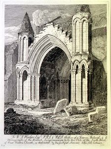 A West Walton-templom déli tornáca, 33. tábla az „Antiquities of Norfolk”, pub. írta Cotman alkotó: John Sell Cotman