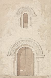 Nyugati ajtó és ablak a Ham templomban, Valognes közelében, Normandia alkotó: John Sell Cotman