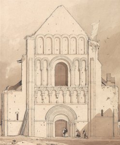 Oyestraham [Ouistreham] templomának nyugati homlokzata, Caen közelében, Normandiában alkotó: John Sell Cotman