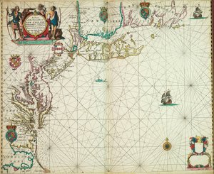 Új-Anglia, New Jersey, Virginia, Maryland és Carolina tengerpartjainak térképe Cape Codtól Cape Hatterasig.