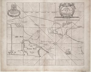 Bombay és Sallset térképe, készítette Samuel Thornton, a Kelet-indiai Társaság hidrográfusa, első kiadás 1685 körül.