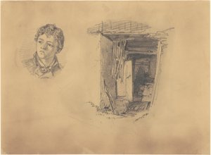 Egy fiú feje; és a kunyhó bejárata alkotó: John Singer Sargent