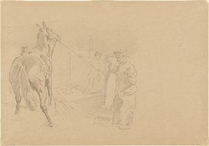 Ember húz egy lovat egy istállóba alkotó: John Singer Sargent