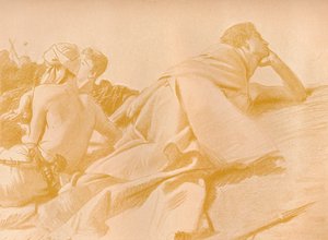 Dávid fekvő figurák a Saul táborában, 1905 alkotó: John Singer Sargent