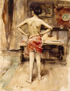 A modell, 1876 (wc, grafitceruza, szőtt papíron) alkotó: John Singer Sargent