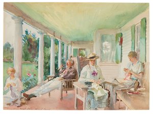 A Piazza; A verandán, 1921-22 körül (akvarell és szén, papír) alkotó: John Singer Sargent