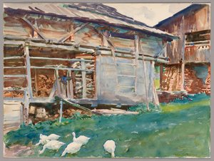 Fából készült fészerek, Tirol alkotó: John Singer Sargent