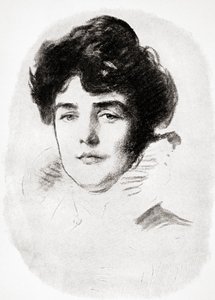 Jeanette Jennie Jerome, Lady Randolph Churchill és Sir Winston Churchill anyja, az A Roving Commission by Winston S. Churchill pubból. Írta: Scribners, 1930 alkotó: John Singer after Sargent