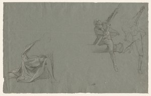 Drapery Study, Két alak húz egy rudat, 1785-86.