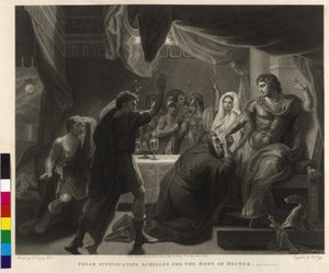 Priamus könyörög Akhilleusznak Hektór holttestéért. alkotó: John Singleton Copley