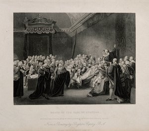 William Pitt, Lord Chatham halála a Westminster-palota felsőházában, 1778. J. Copley műve alapján készült metszet, 1779. alkotó: John Singleton Copley