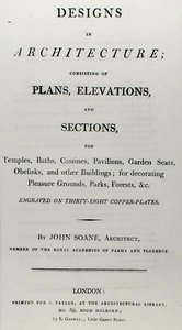 Az 1797-ben megjelent „Építészeti tervek, tervekből, kiemelkedésekből és metszetekből” címlapja (metszet)