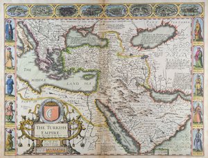A Török Birodalom a „Világ leghíresebb részének kilátásaiból”, John Dawson nyomta George Humble számára, 1627 (kézzel színezett metszet)