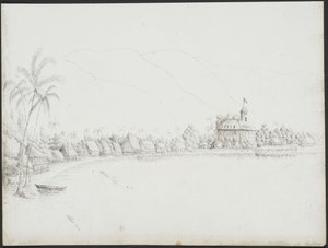 Papeete kilátása a kikötőből, 1845. november alkotó: John Speer