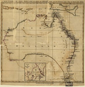 Új Új-Hollandia új térképe, amelyen be van határolva New South Wale, és a Botany-öböl terve. LOC 00556400 alkotó: John Stockdale