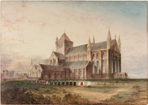 Tynemouth Priory, külső, sejtető helyreállítás (testszín, ceruza és WC papíron)