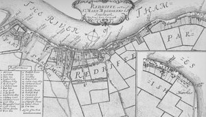 Rotherhithe terve, 1755, 1912. Művészek: Ismeretlen, John Stow. alkotó: John Stow