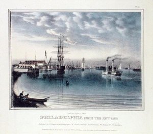 Philadelphia a Navy Yardból, 1840 körül (színes litho)