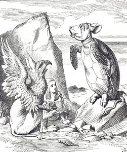 Alice, álteknős és a grifó az Alice kalandjai Csodaországban című filmből alkotó: John Tenniel