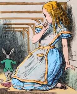Alice és a fehér nyúl. Illusztráció: John Tenniel Lewis Carroll „Alice kalandjai csodaországban” című művének első kiadásából, 1865 - Illusztráció Lewis Carroll (Charles Lutwidge Dodgson) „Alice Csodaországban” című meséhez alkotó: John Tenniel